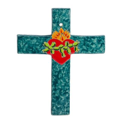 Alternate image for Signed Colorful Ceramic Wall Cross from Mexico Heart of Faith