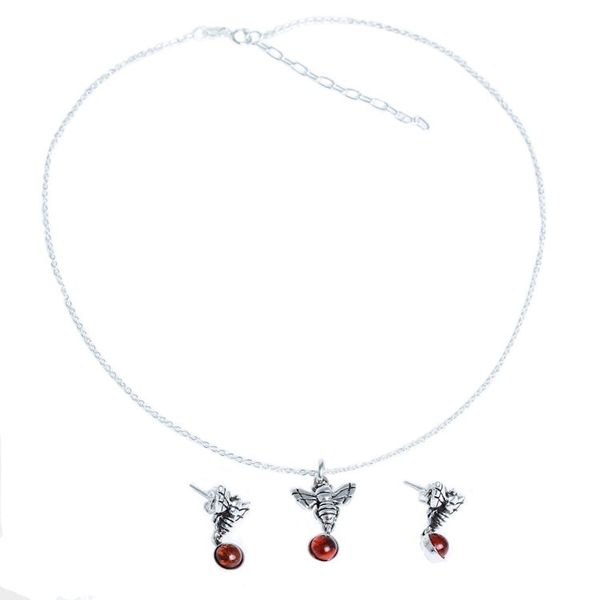 Alternate image for Amber and Sterling Silver Necklace and Earrings With Bees Delivering Honey