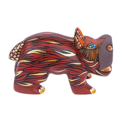 Alternate image for Mexican Hand-Painted Wood Alebrije Hippo Figurine in Brown Cute Hippo in Brown