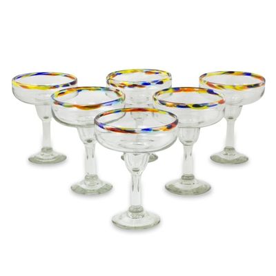 Alternate image for Set of 6 Artisan Crafted Blown Glass Margarita Glasses Confetti Path