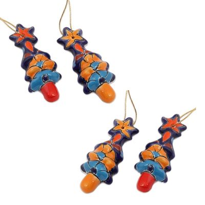 Alternate image for Christmas Tree Talavera Ceramic Ornaments Set of 4 Talavera Christmas Trees