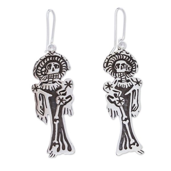Alternate image for Taxco Silver Mexico Day of the Dead Catrina Dangle Earrings Catrina Glam