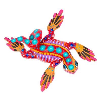 Alternate image for Hand-Painted Strawberry Copal Wood Alebrije Iguana Figurine Iguana Steps in Strawberry