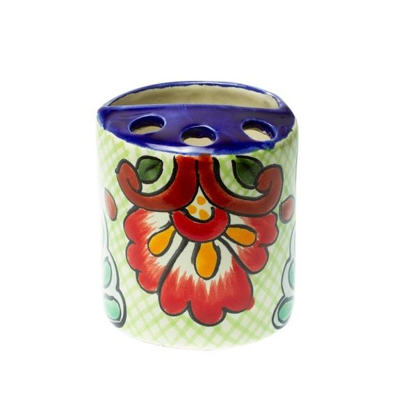 Alternate image for Green Dominant Talavera Style Toothbrush Holder from Mexico Hidalgo Bouquet