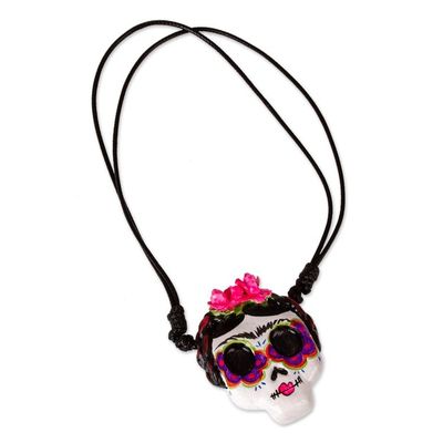 Alternate image for Hand Painted Catrina Skull Necklace Pretty Catrina