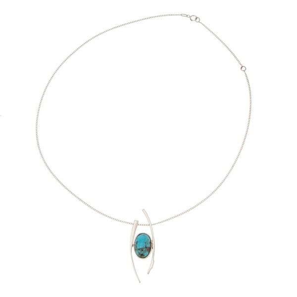 Alternate image for Sterling Silver Choker Pendant Necklace with Recon Turquoise Modern Lagoon