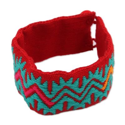 Alternate image for Crimson and Viridian Cotton Wristband Bracelet from Mexico Desert Mysteries