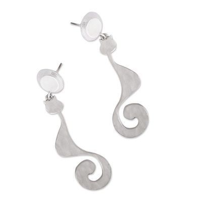 Alternate image for Cat-Themed Sterling Silver Dangle Earrings from Mexico Stylish Cats