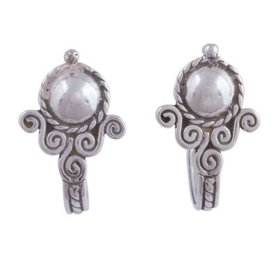 Alternate image for Handmade Silver Half Hoop Earrings Beautiful Baroque