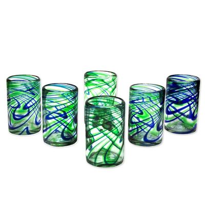 Alternate image for Set of 6 Hand Made Blown Glass Tumblers in Blue and Green Elegant Energy