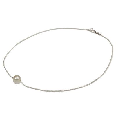 Alternate image for Cultured Pearl and Sterling Silver Pendant Necklace Floating Pearl