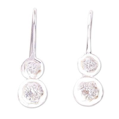 Alternate image for Sterling Silver Textured Lunar Orb Drop Earrings from Mexico Lunar Spheres