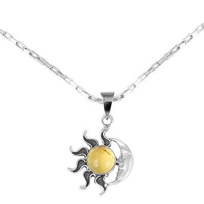 Alternate image for Sun and Moon Amber Pendant Necklace from Mexico Honey Eclipse