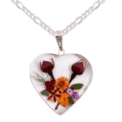 Alternate image for Heart-Shaped Natural Flower Pendant Necklace from Mexico Flowering Heart