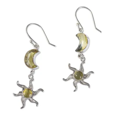 Alternate image for Sun and Moon Amber Dangle Earrings Ancient Sun and Moon