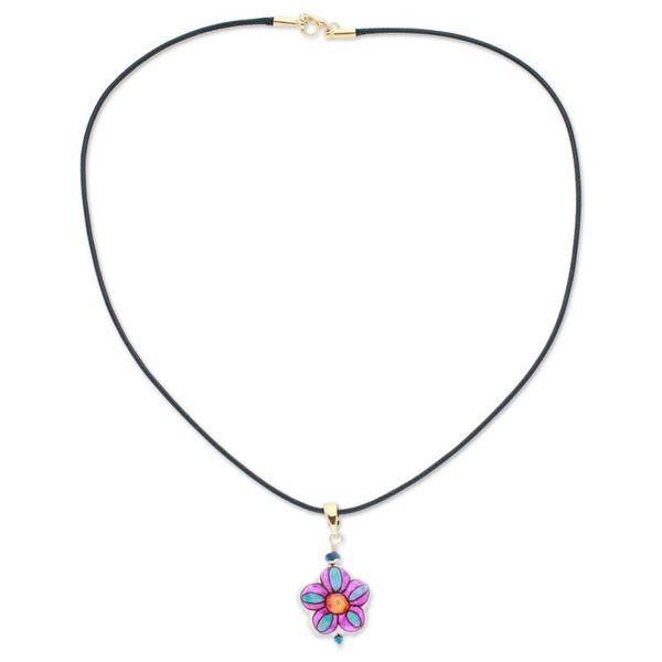 Alternate image for Gold-Accented Floral Howlite Pendant Necklace in Pink Hues Kindness Bloom
