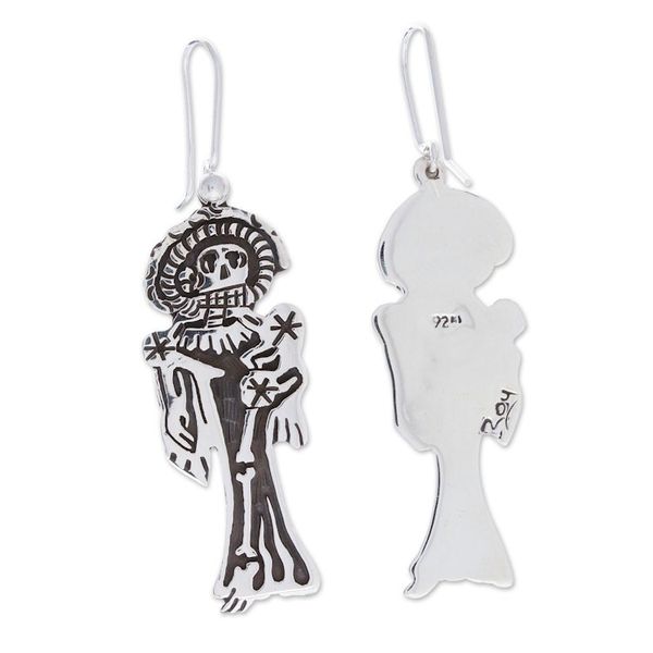 Alternate image for Taxco Silver Mexico Day of the Dead Catrina Dangle Earrings Catrina Glam