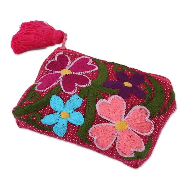 Alternate image for Cotton Colorful Embroidered Floral Motif Coin Purse Garden of Treasures