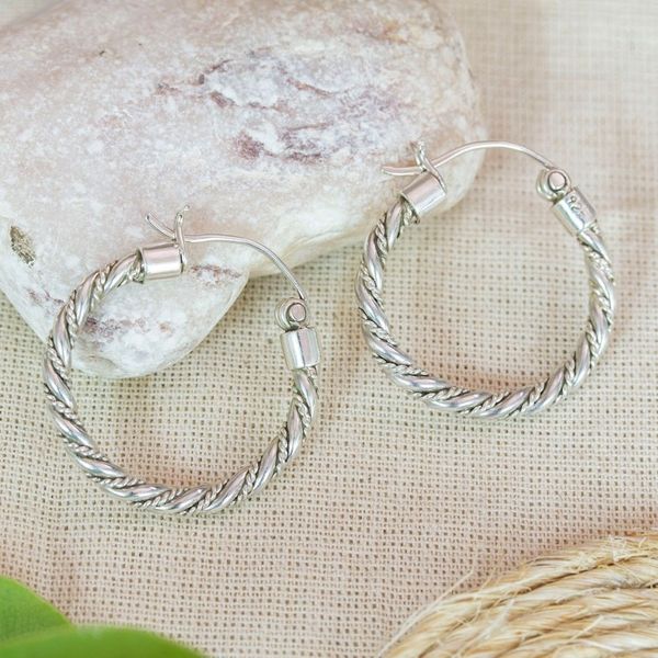 Alternate image for Hoop Earrings Handcrafted of Sterling Silver in Taxco Twist and Shine