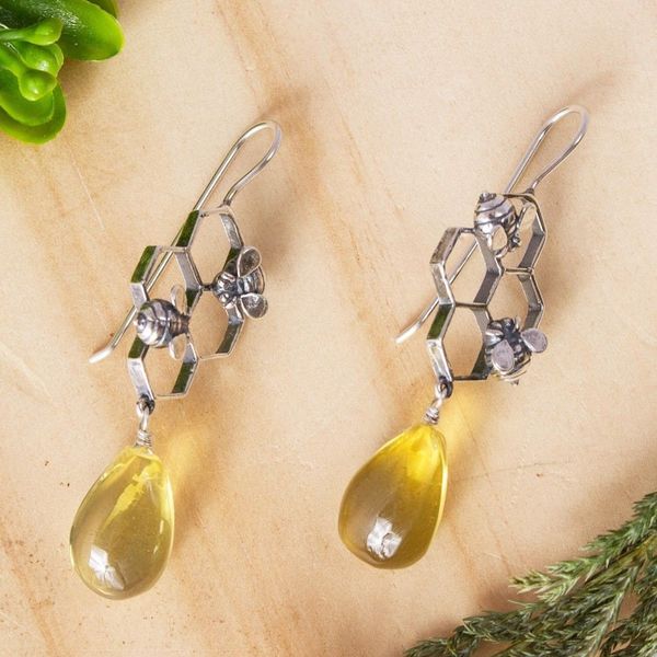 Alternate image for Amber Bumblebee Dangle Earrings from Mexico Busy Bees
