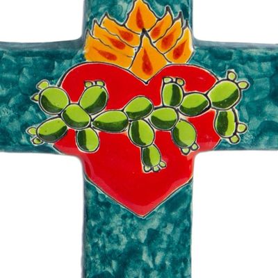 Alternate image for Signed Colorful Ceramic Wall Cross from Mexico Heart of Faith