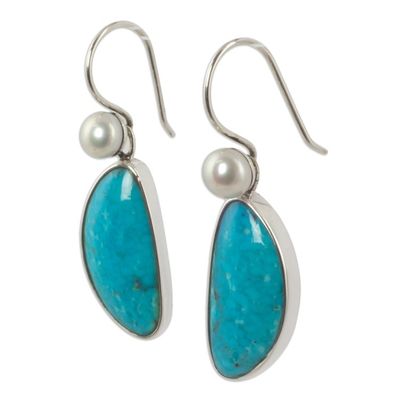 Alternate image for Natural Turquoise and Pearl Mexican Earrings Blue Sky Dreams
