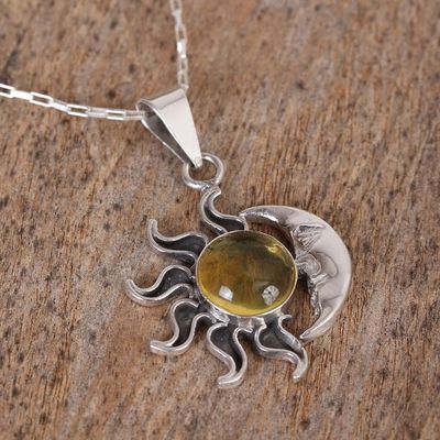 Alternate image for Sun and Moon Amber Pendant Necklace from Mexico Honey Eclipse