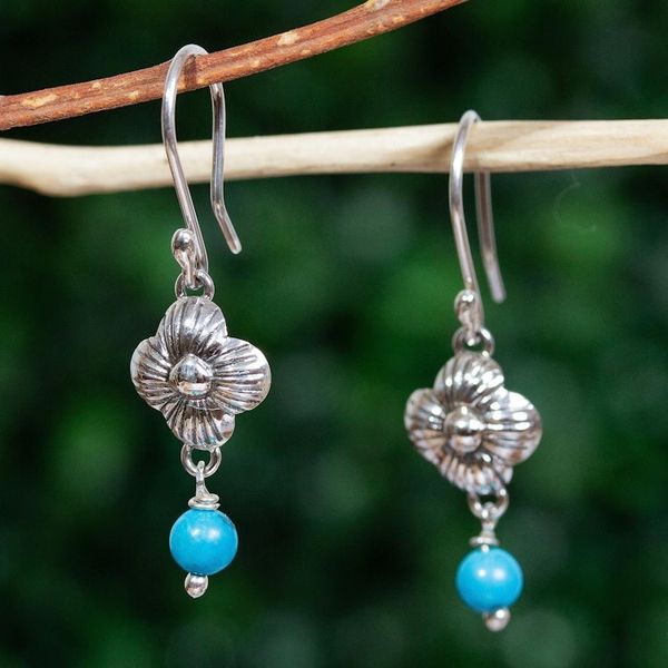 Alternate image for Sterling Silver and Turquoise Bead Earrings From Taxco Taxco Violets