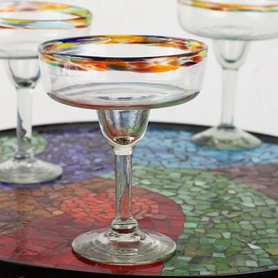 Alternate image for Set of 6 Artisan Crafted Blown Glass Margarita Glasses Confetti Path