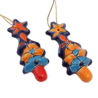 Alternate image for Christmas Tree Talavera Ceramic Ornaments Set of 4 Talavera Christmas Trees