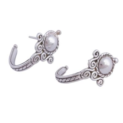 Alternate image for Handmade Silver Half Hoop Earrings Beautiful Baroque