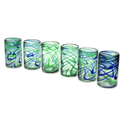 Alternate image for Set of 6 Hand Made Blown Glass Tumblers in Blue and Green Elegant Energy