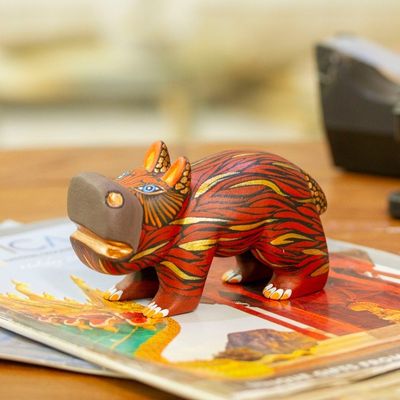 Alternate image for Mexican Hand-Painted Wood Alebrije Hippo Figurine in Brown Cute Hippo in Brown