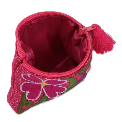 Alternate image for Cotton Colorful Embroidered Floral Motif Coin Purse Garden of Treasures