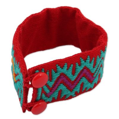 Alternate image for Crimson and Viridian Cotton Wristband Bracelet from Mexico Desert Mysteries