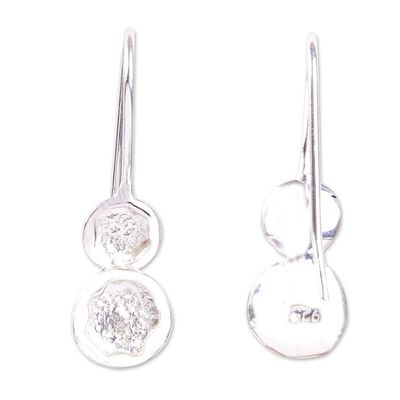 Alternate image for Sterling Silver Textured Lunar Orb Drop Earrings from Mexico Lunar Spheres
