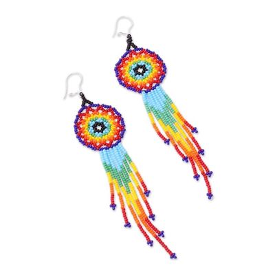 Alternate image for Huichol Multicolored Glass Beaded Earrings from Mexico Colorful Huichol Circles
