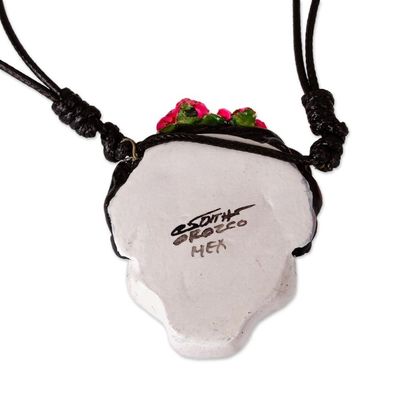 Alternate image for Hand Painted Catrina Skull Necklace Pretty Catrina
