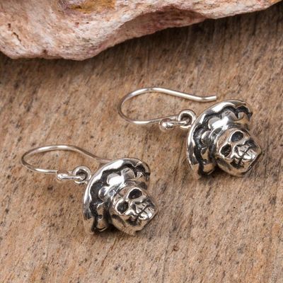 Alternate image for Sterling Silver Day of the Dead Dangle Earrings from Mexico Horseman Catrin