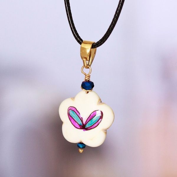 Alternate image for Gold-Accented Floral Howlite Pendant Necklace in Pink Hues Kindness Bloom
