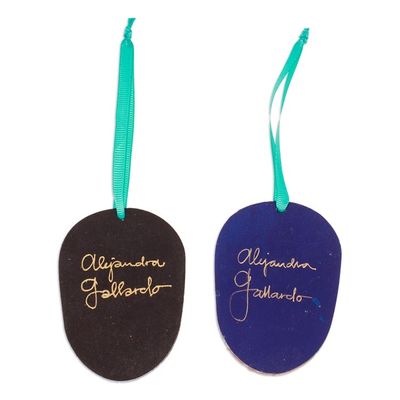 Alternate image for Pair of Hand-Painted Wood Mexican Wrestler Mask Ornaments Mexican Wrestler