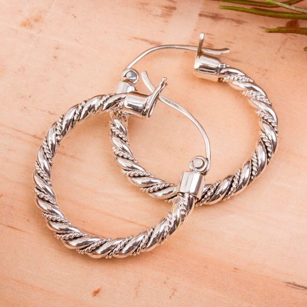 Alternate image for Hoop Earrings Handcrafted of Sterling Silver in Taxco Twist and Shine