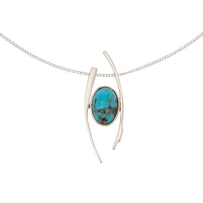 Alternate image for Sterling Silver Choker Pendant Necklace with Recon Turquoise Modern Lagoon