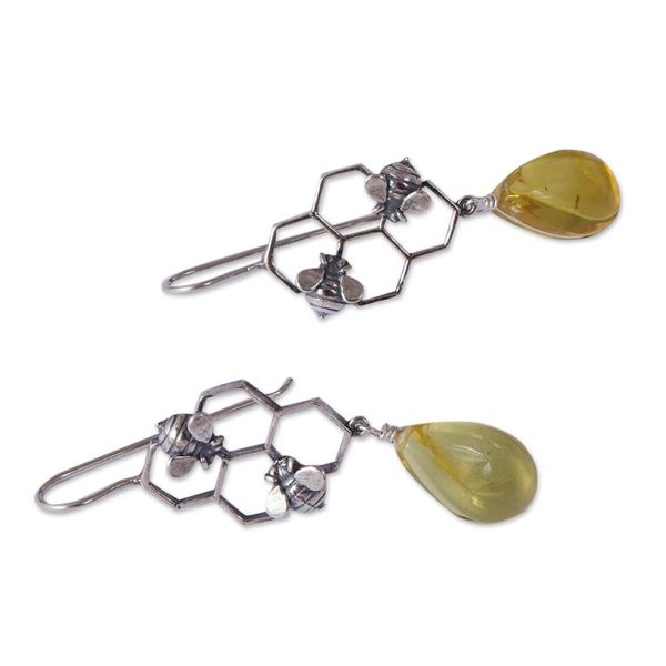 Alternate image for Amber Bumblebee Dangle Earrings from Mexico Busy Bees