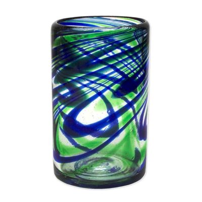 Alternate image for Set of 6 Hand Made Blown Glass Tumblers in Blue and Green Elegant Energy