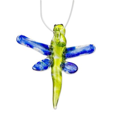 Alternate image for Handblown Recycled Glass Dragonfly Ornament in Blue Blue Transformation