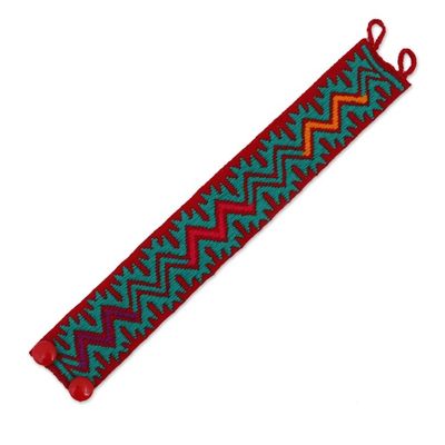 Alternate image for Crimson and Viridian Cotton Wristband Bracelet from Mexico Desert Mysteries