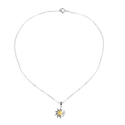 Alternate image for Sun and Moon Amber Pendant Necklace from Mexico Honey Eclipse