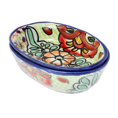Alternate image for Talavera-Style Ceramic Soap Dish from Mexico Hidalgo Bouquet