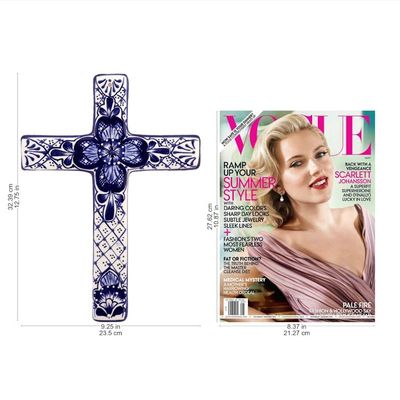 Alternate image for Hand Crafted Talavera Style Ceramic Wall Cross from Mexico Talavera Flower